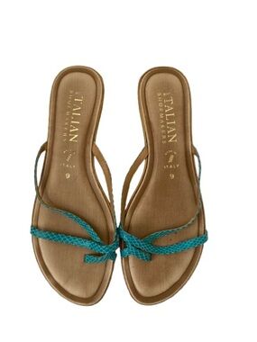 ITALIAN SHOEMAKERS Teal Snake-Embossed Leather Sandals - Sz 9
